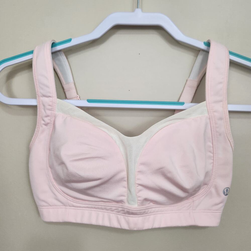 Lululemon Ta Ta Tamer Sports Bra Pink White SZ 32DD Convertible Straps Gym